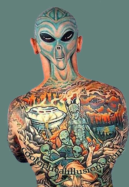 full back and head tattoo - Cool Alien