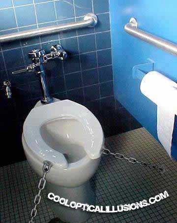 chained down toilet seat.
