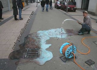 Hose and Water- Optical Illusion Chalk Art